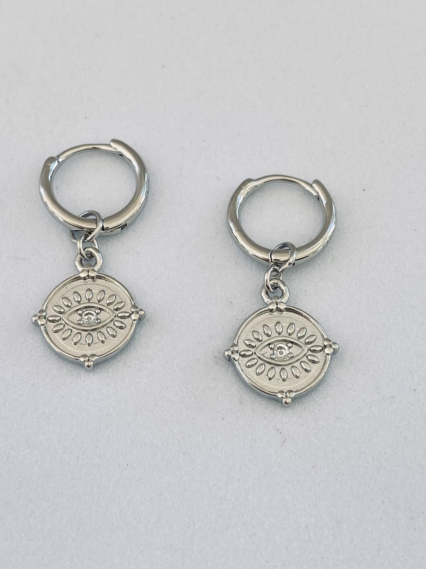 Tulis Evil Eye Small Hoop Earrings in Silver