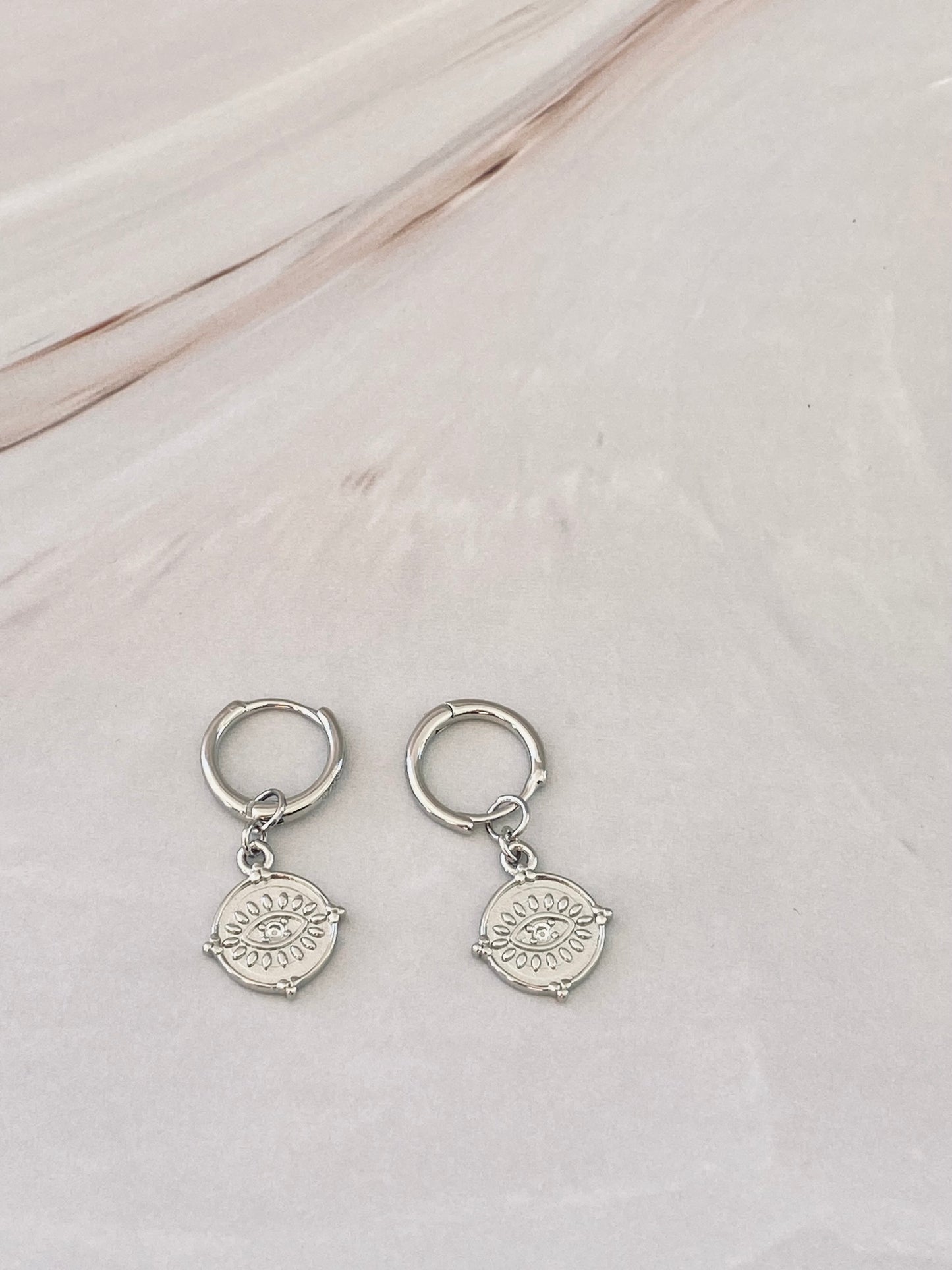 Tulis Evil Eye Small Hoop Earrings in Silver