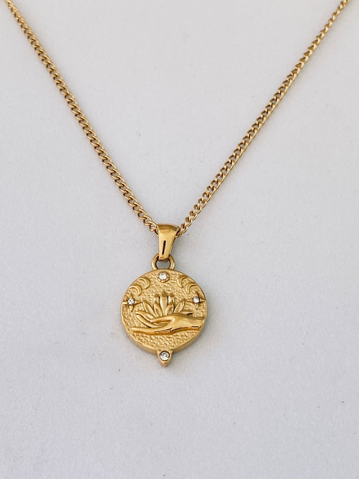 Gold Plated Lotus Hand Necklace
