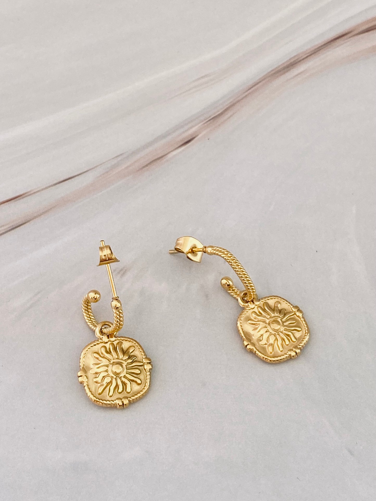 Fire Sun C Hoop Earrings