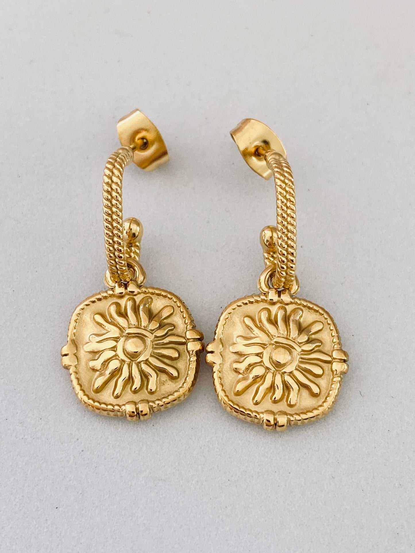Fire Sun C Hoop Earrings