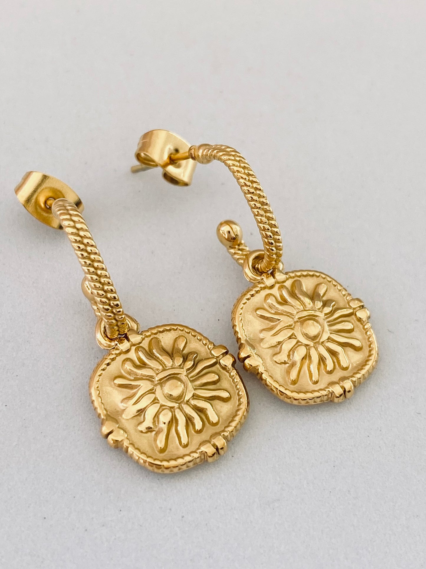 Fire Sun C Hoop Earrings