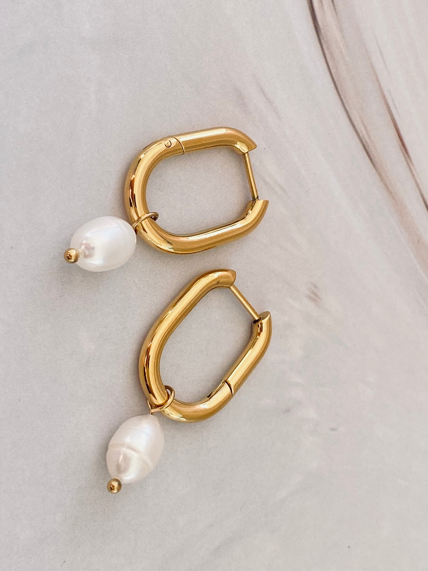 Merene Gold Square Hoop Earrings with Freshwater Pearls