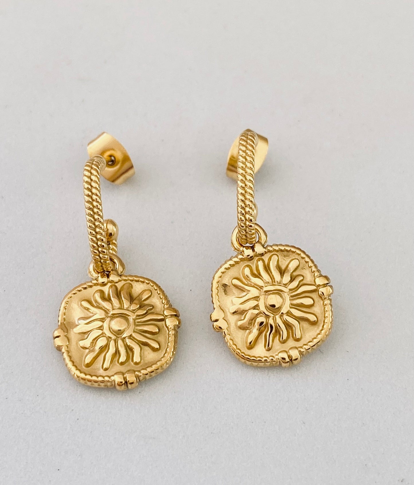 Fire Sun C Hoop Earrings