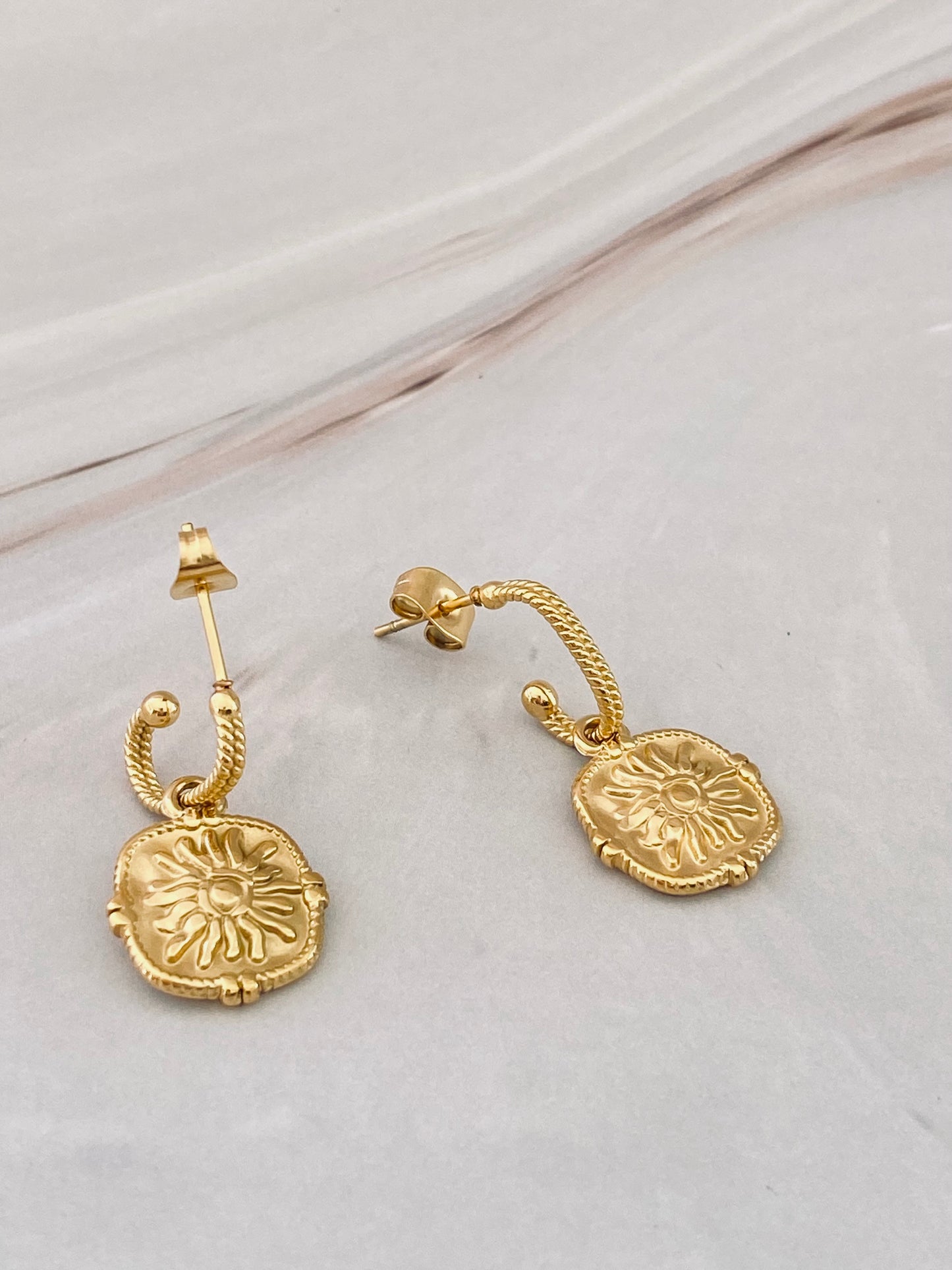 Fire Sun C Hoop Earrings