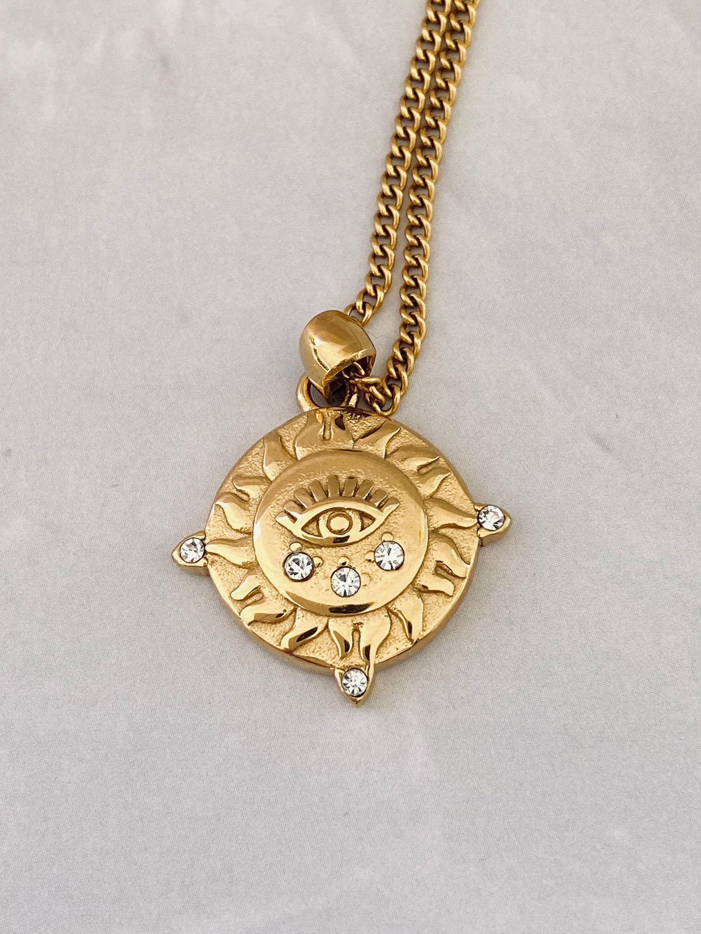 Gold Plated Small Evil Eye with Zircon Necklace