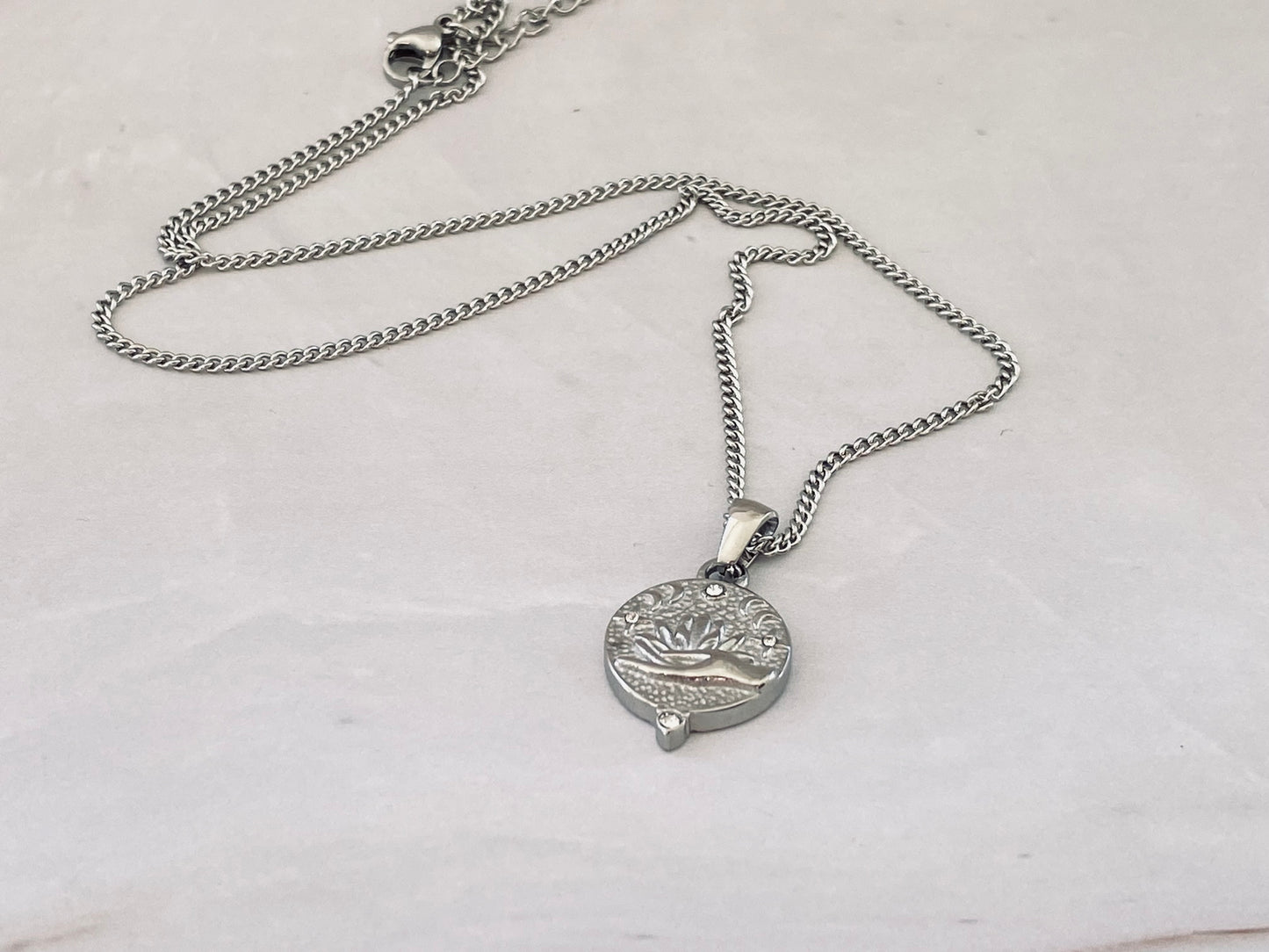 Silver Lotus Hand Necklace