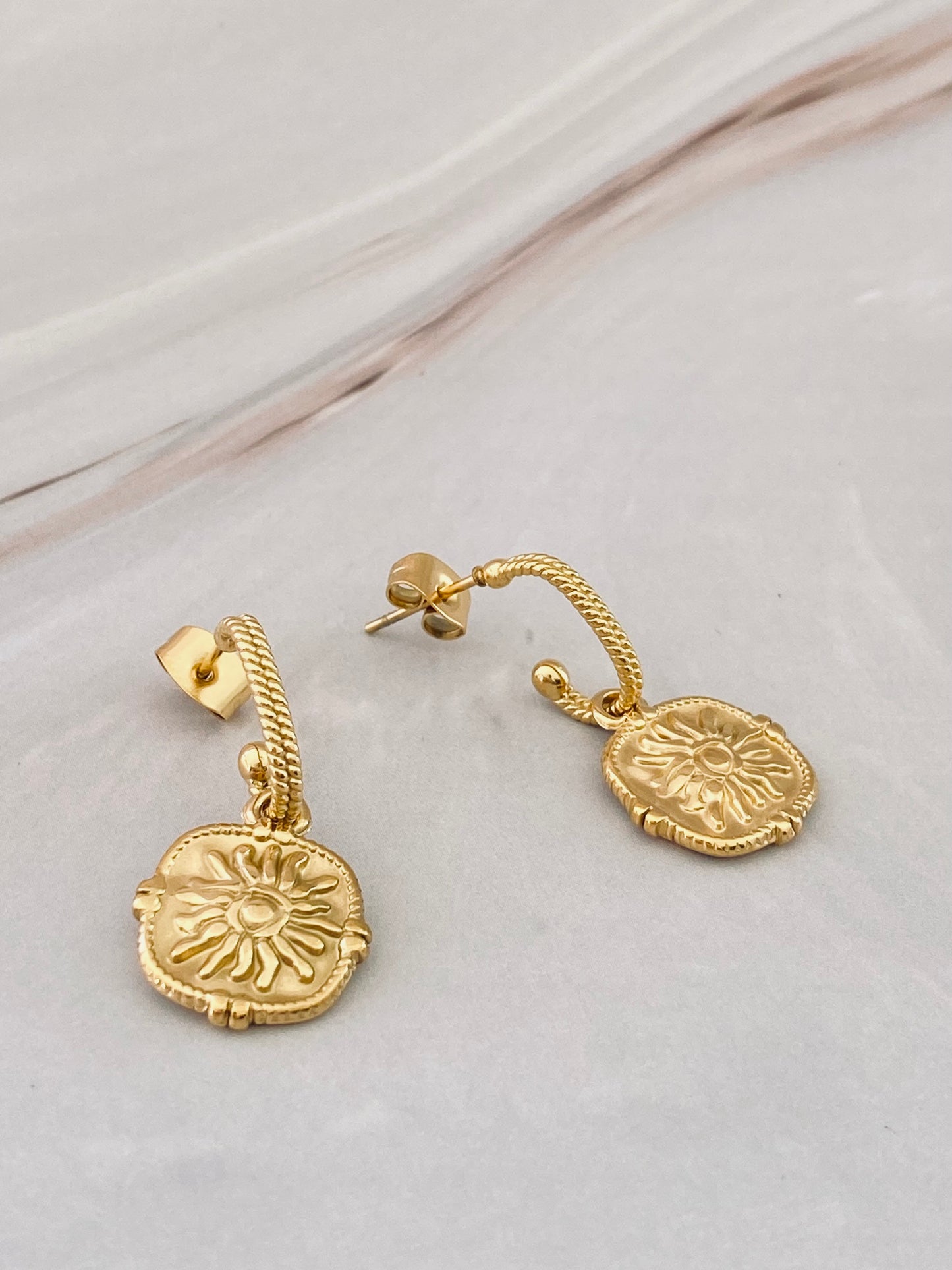 Fire Sun C Hoop Earrings