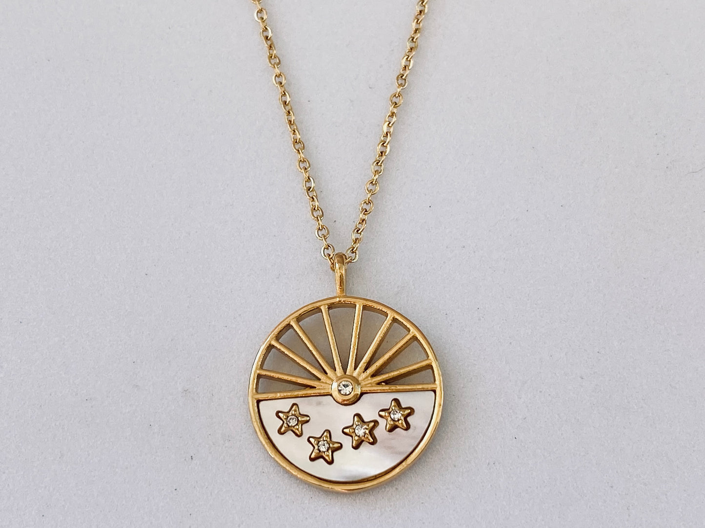 Natural Shell Wheel of Life Gold Necklace