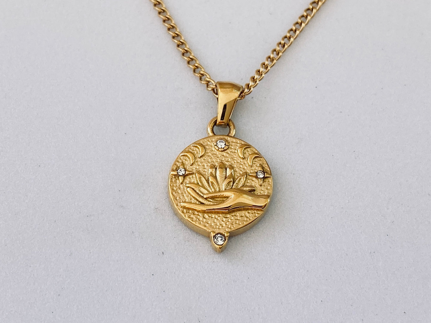 Gold Plated Lotus Hand Necklace