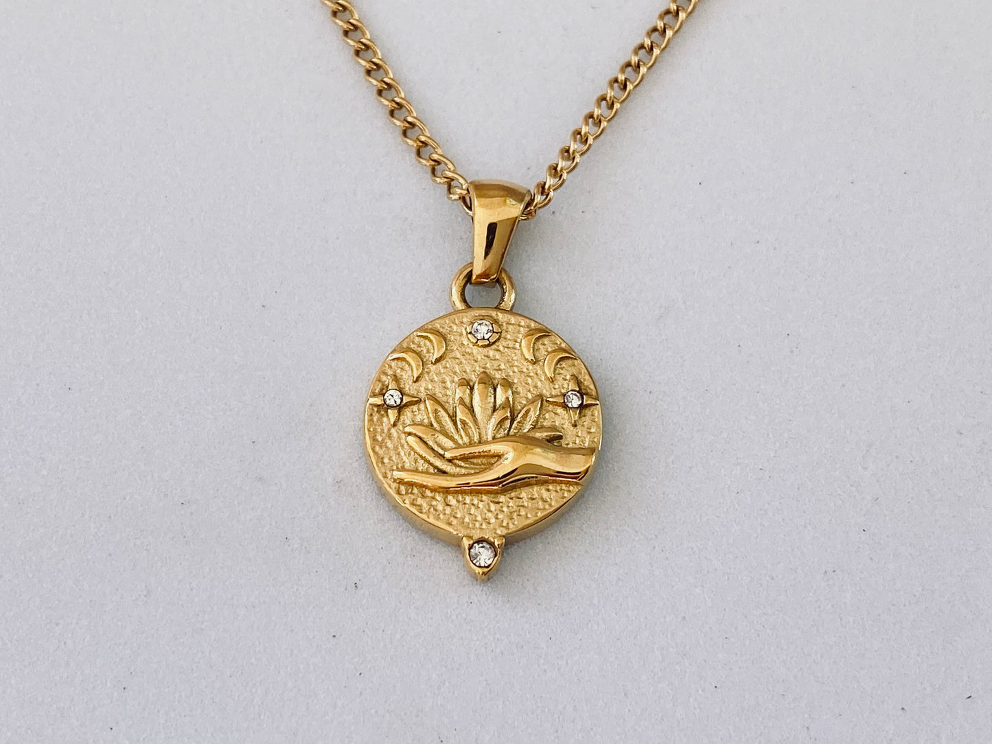 Gold Plated Lotus Hand Necklace