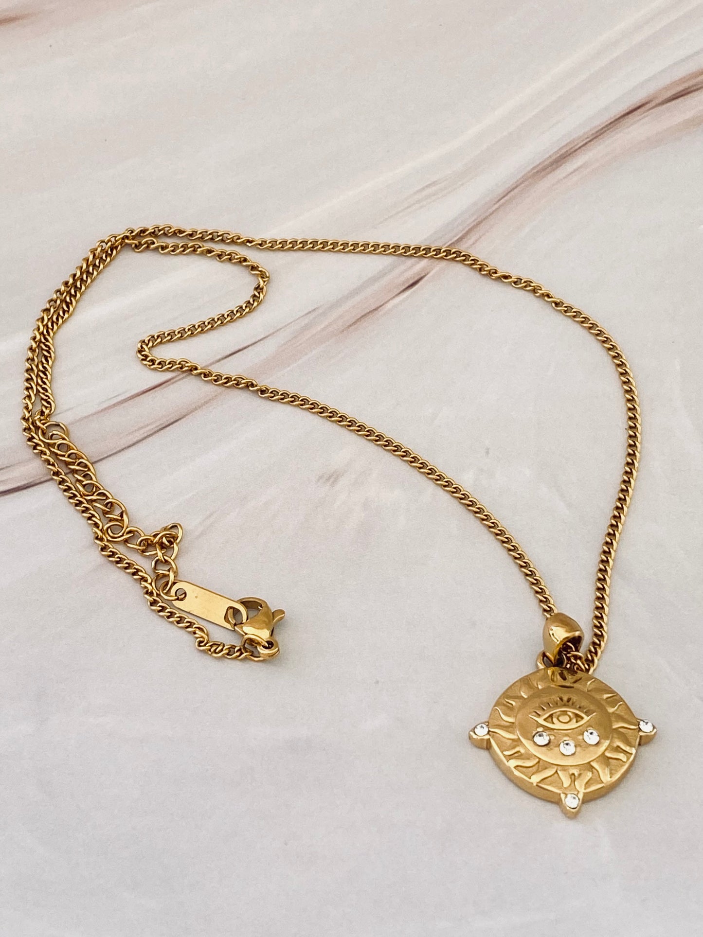Gold Plated Small Evil Eye with Zircon Necklace