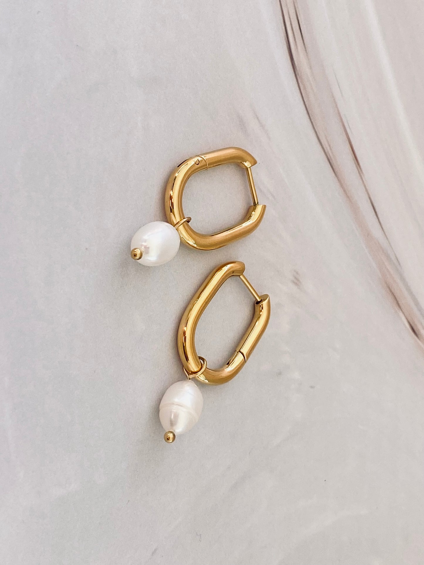 Merene Gold Square Hoop Earrings with Freshwater Pearls