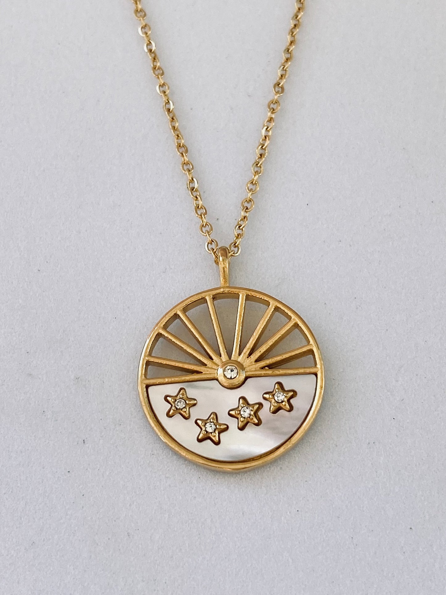 Natural Shell Wheel of Life Gold Necklace