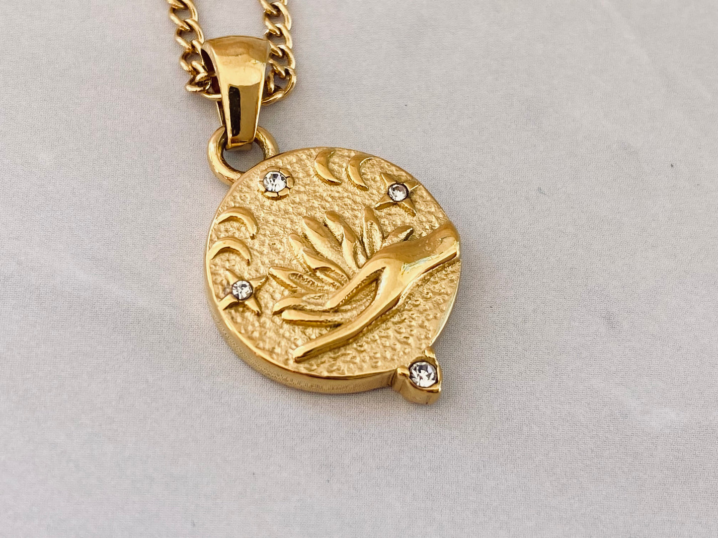 Gold Plated Lotus Hand Necklace