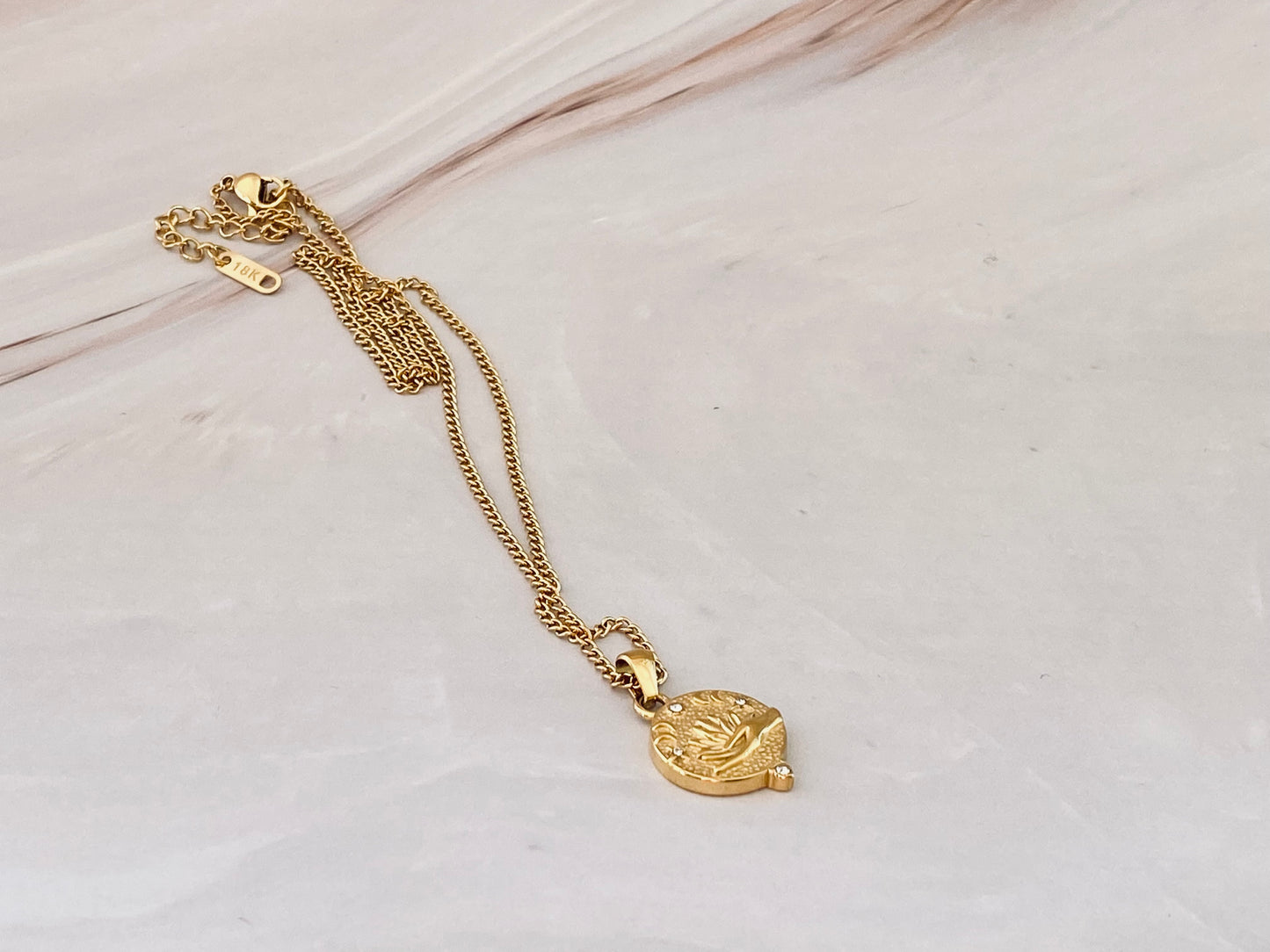 Gold Plated Lotus Hand Necklace
