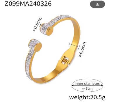 Glitter Zircon Gold Cuff Bangle