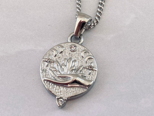 Silver Lotus Hand Necklace