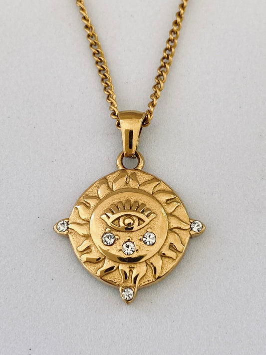 Gold Plated Small Evil Eye with Zircon Necklace