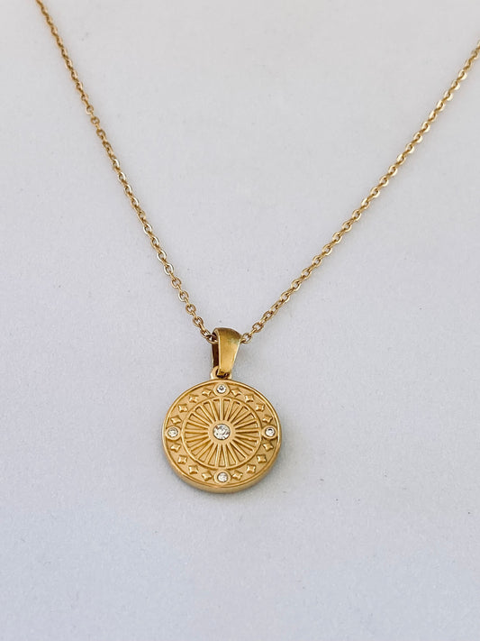 Sunburst Zircon Gold Necklace