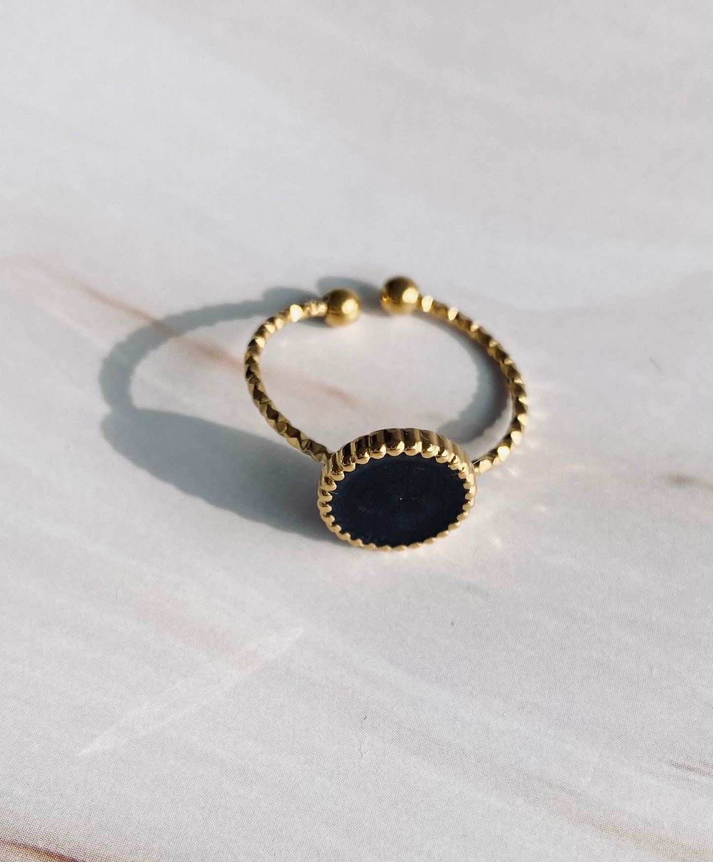 Mairo Tarnish Free Gold Ring with Black Stone