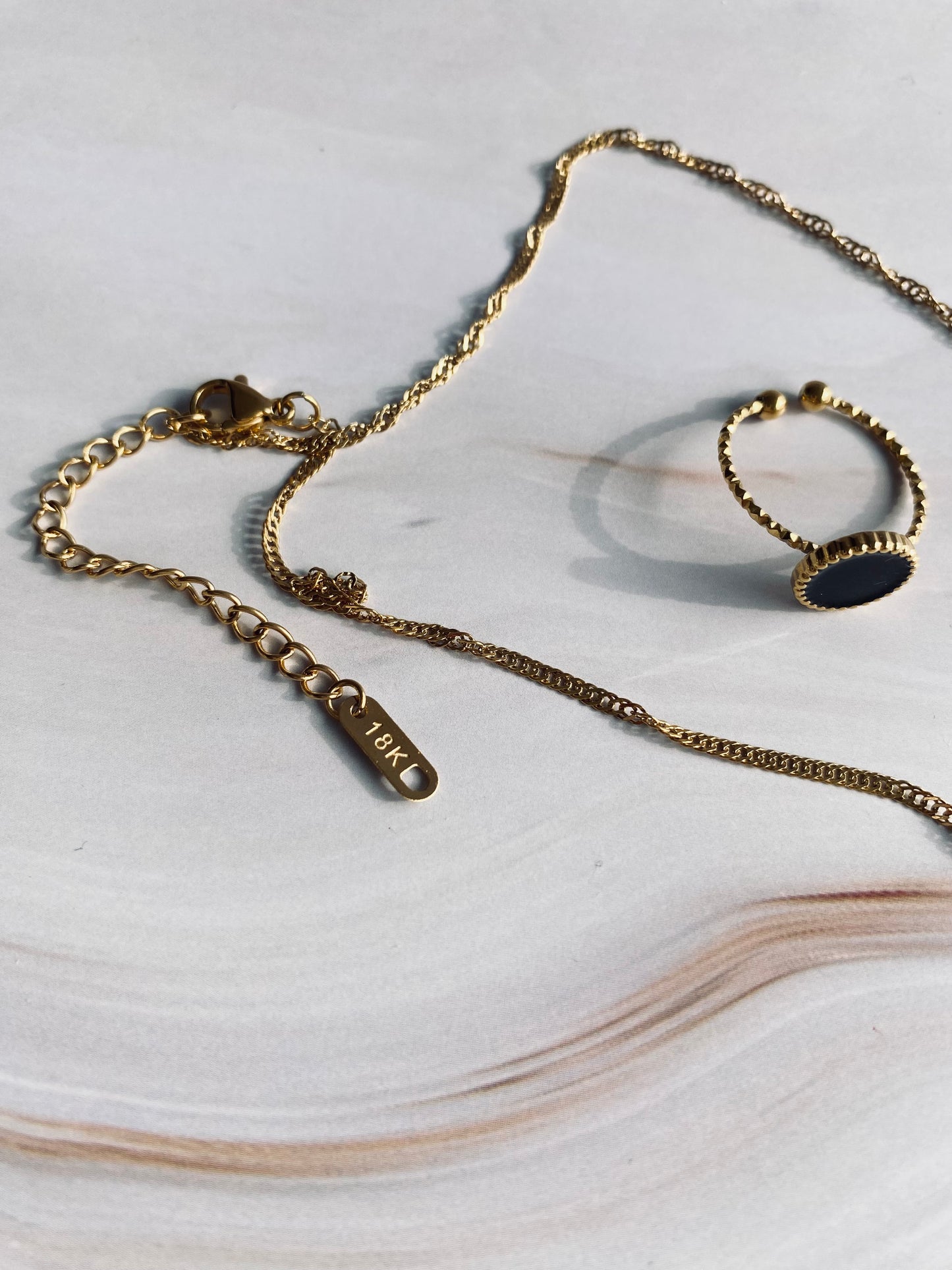 Mairo Tarnish Free Gold Ring with Black Stone