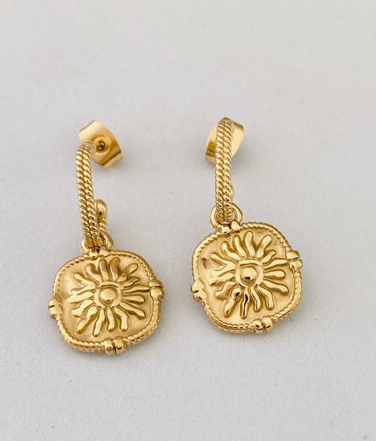 Fire Sun C Hoop Earrings