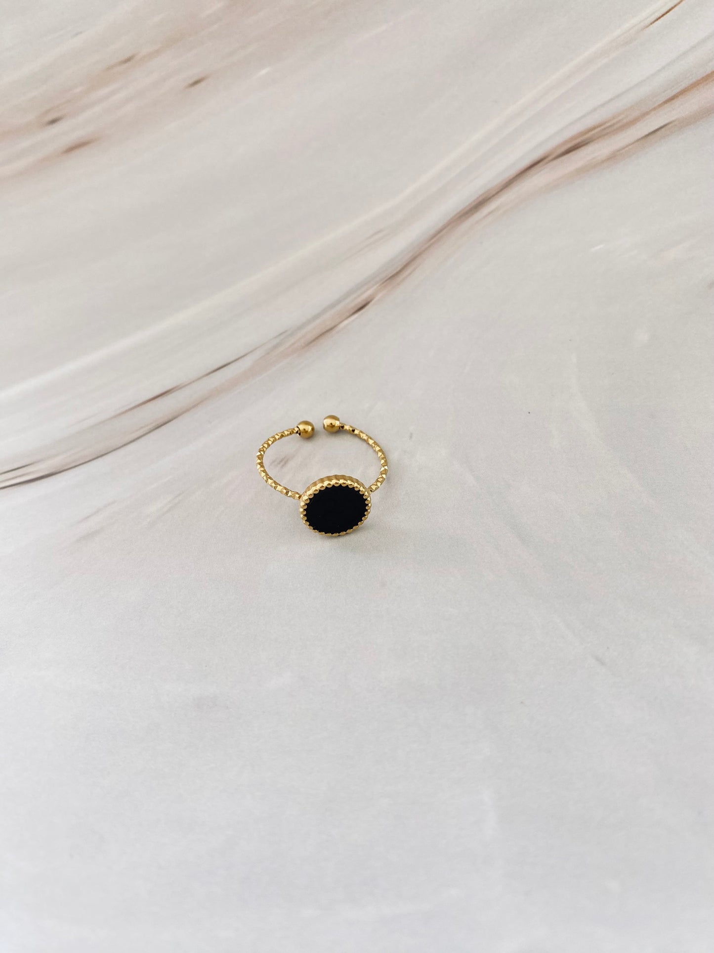 Mairo Tarnish Free Gold Ring with Black Stone