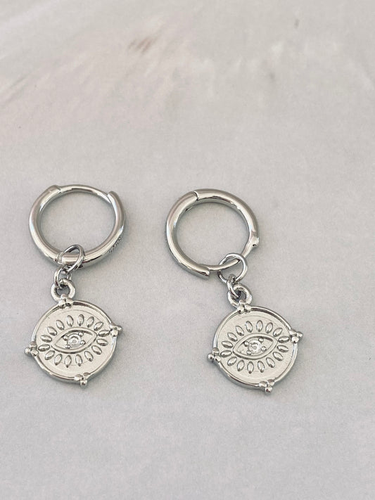 Tulis Evil Eye Small Hoop Earrings in Silver