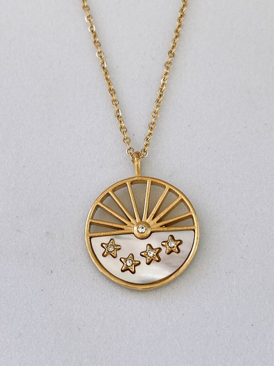 Natural Shell Wheel of Life Gold Necklace