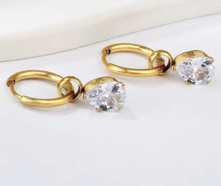 Belle Hoop Earrings with Glass Waterdrop