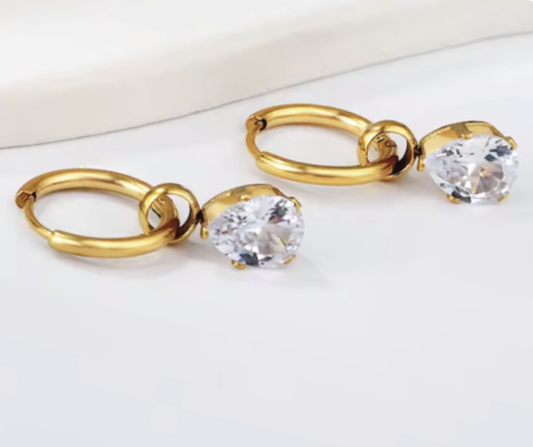 Belle Hoop Earrings with Glass Waterdrop