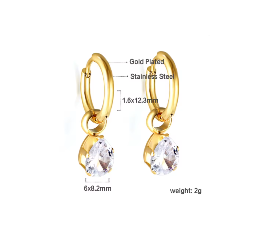 Belle Hoop Earrings with Glass Waterdrop