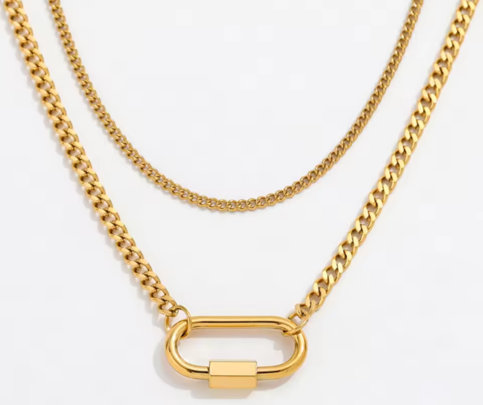 Carre Double Necklace with Oval Clasp