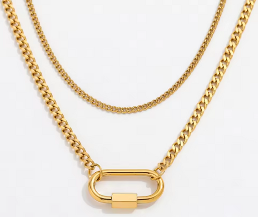 Carre Double Necklace with Oval Clasp