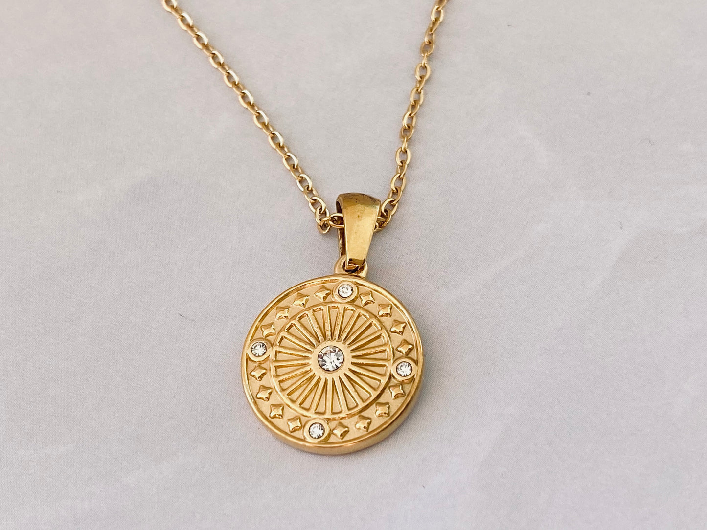Sunburst Zircon Gold Necklace